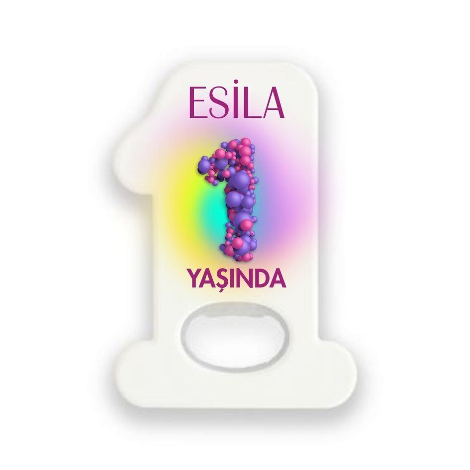 1 Rakamı Şeklinde Renkli Baloncuk Temalı Magnet – Esila 1 Yaşında Açacak Hatırası