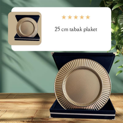 Lüks Lacivert Kadife Kutulu Çizgili Modern Gold Tabak Plaket – 25 cm Kurumsal Ödül