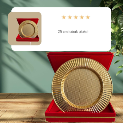 Lüks Kadife Kırmızı Kutulu Çizgili Modern Gold Tabak Plaket – 25 cm Kurumsal Ödül ve Teşekkür Plaketi