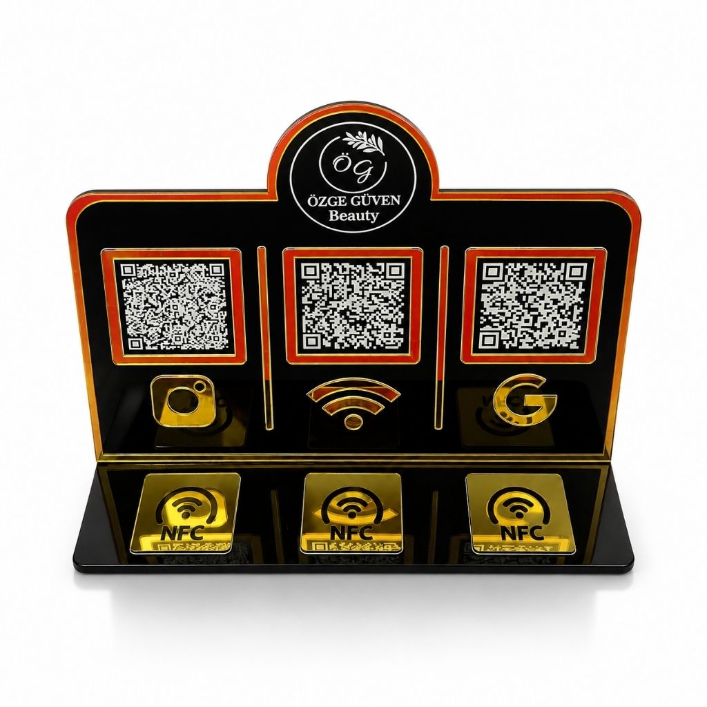 3’lü NFC ve QR Kod Standı | Instagram, WiFi, Google – KQR-304
