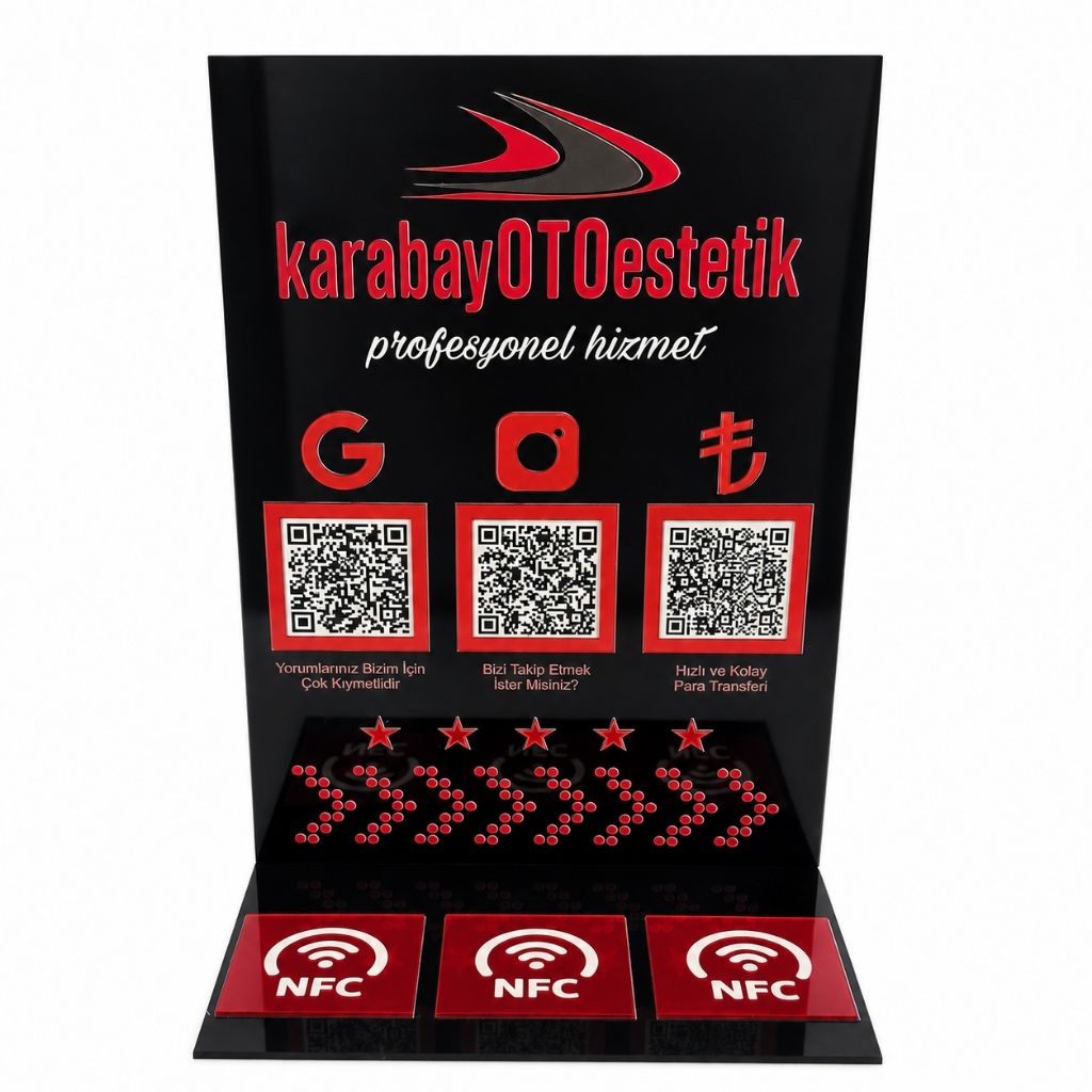 3 QR ve 3 NFC Dahil Çift Yön Seçenekli Pleksi Pano – KQR-513