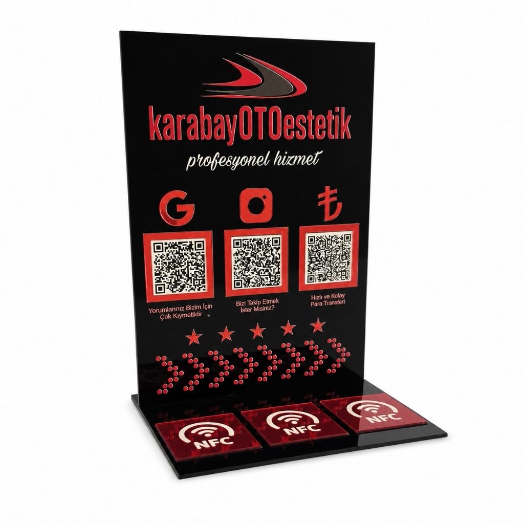 3 QR ve 3 NFC Dahil Çift Yön Seçenekli Pleksi Pano – KQR-513