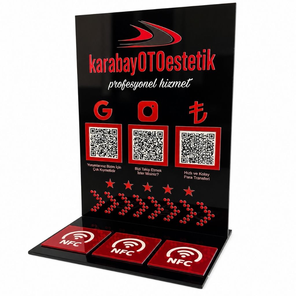 3 QR ve 3 NFC Dahil Çift Yön Seçenekli Pleksi Pano – KQR-513