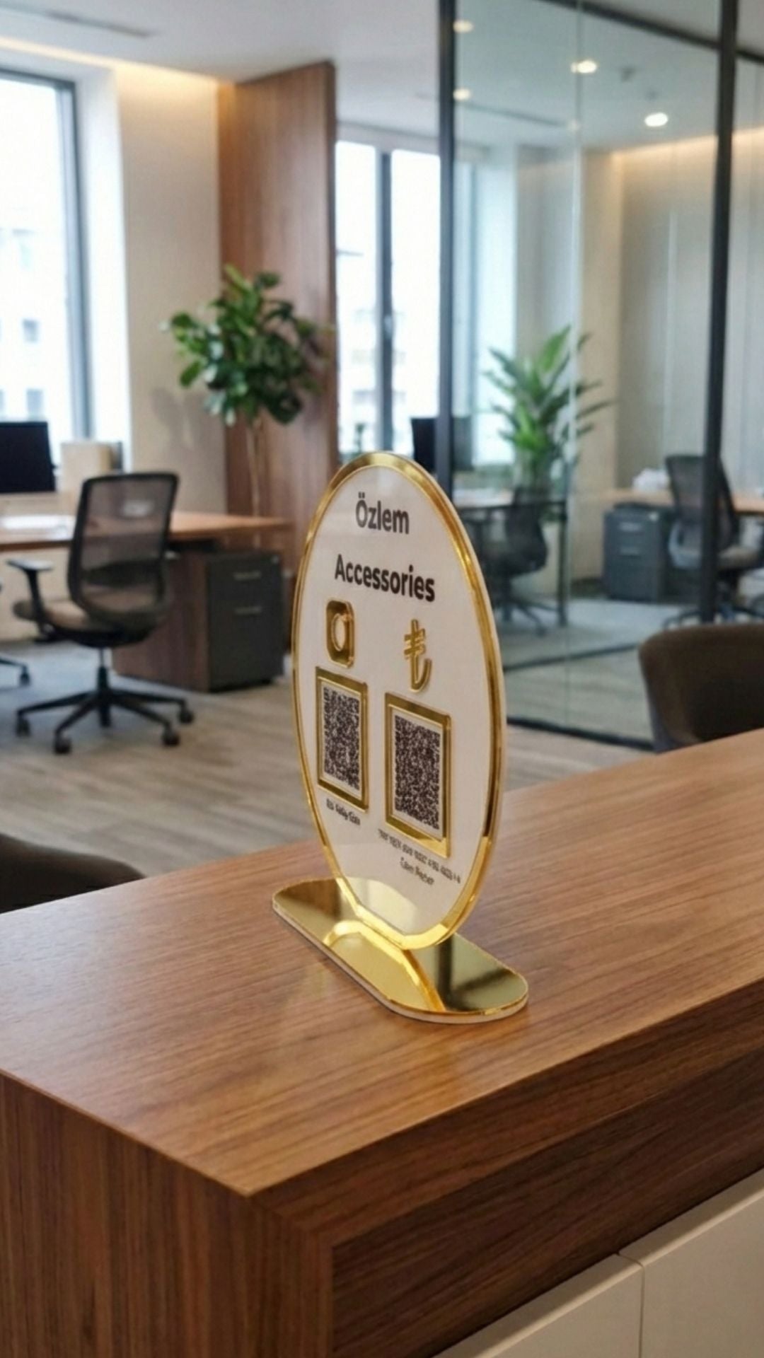 Gold Serisi Yuvarlak Çiftli QR Kod Panosu (Sosyal Medya & Ödeme)
