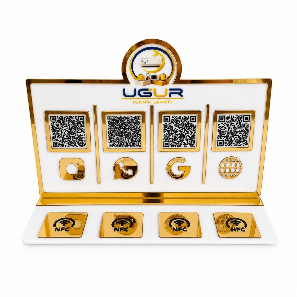 4 QR ve 4 NFC Dahil Çift Yön Seçenekli Pleksi Pano – KQR-504