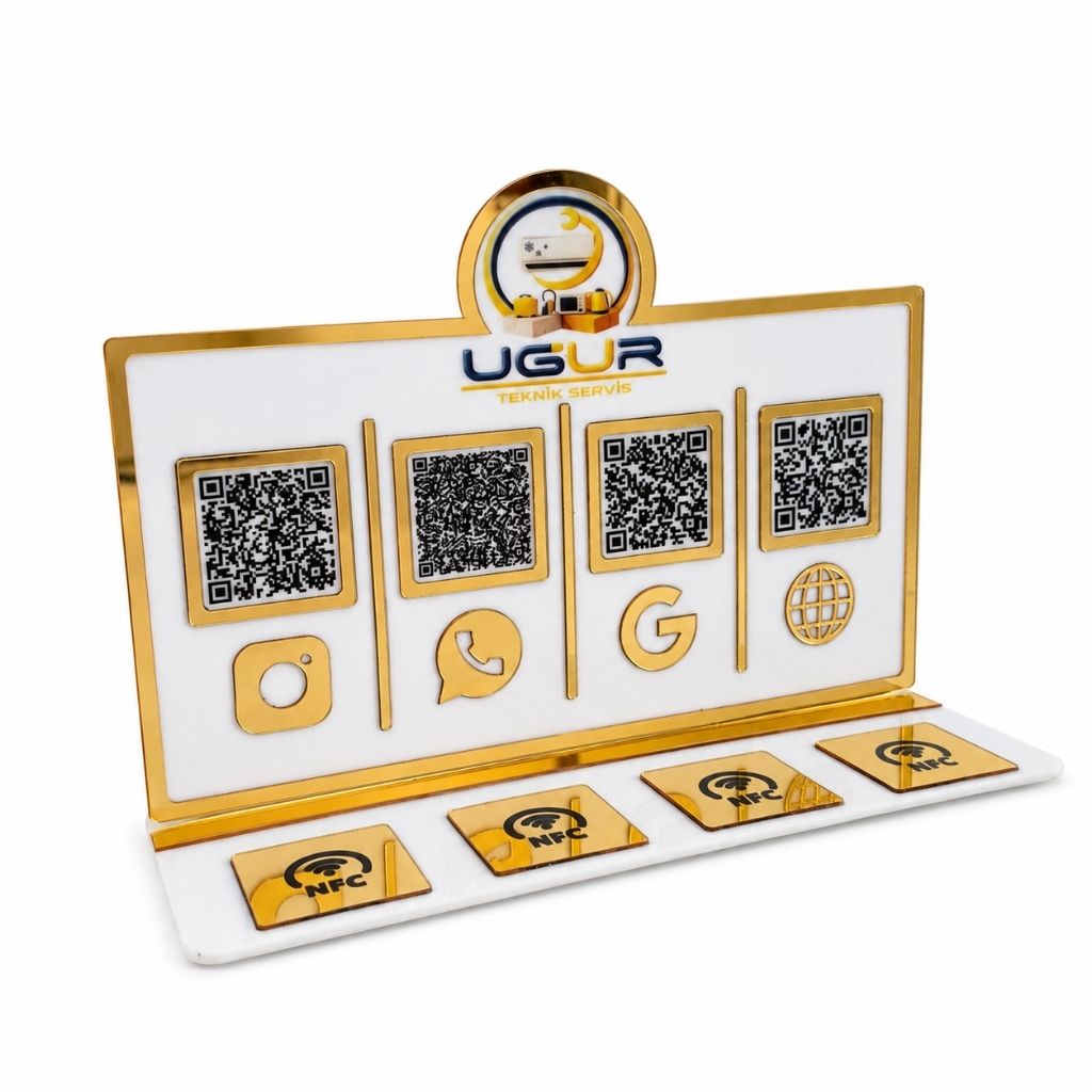 4 QR ve 4 NFC Dahil Çift Yön Seçenekli Pleksi Pano – KQR-504