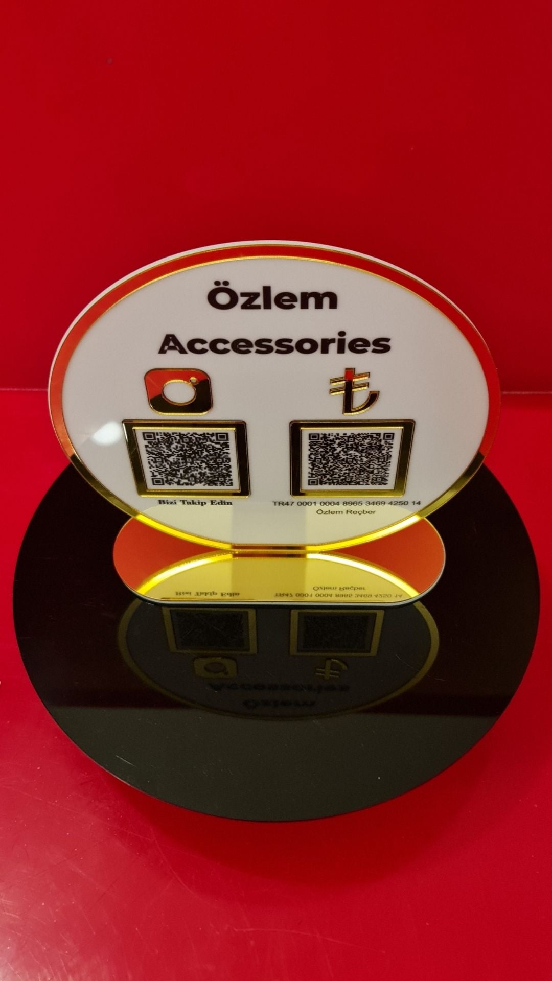 Gold Serisi Yuvarlak Çiftli QR Kod Panosu (Sosyal Medya & Ödeme)