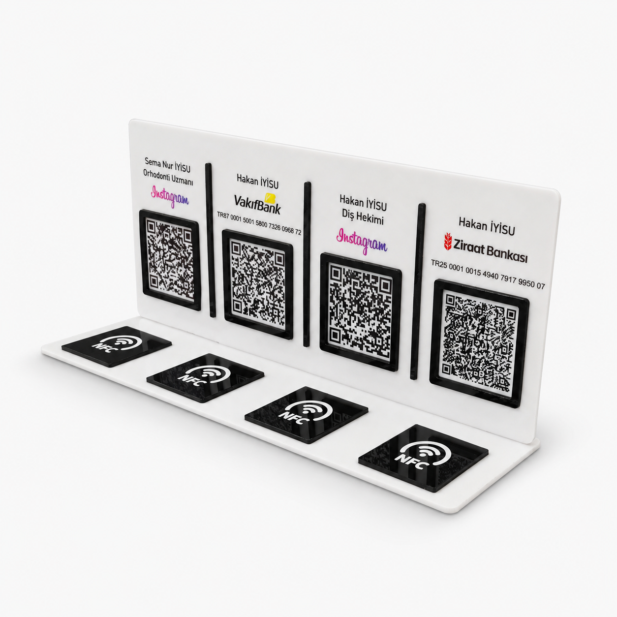 4 QR ve 4 NFC Dahil Masaüstü Bilgi Panosu – masaüstü kullanım görünümü