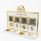 Gold Aynalı 4 QR ve 2 NFC Dahil Ödeme Standı – masaüstü kullanım görünümü