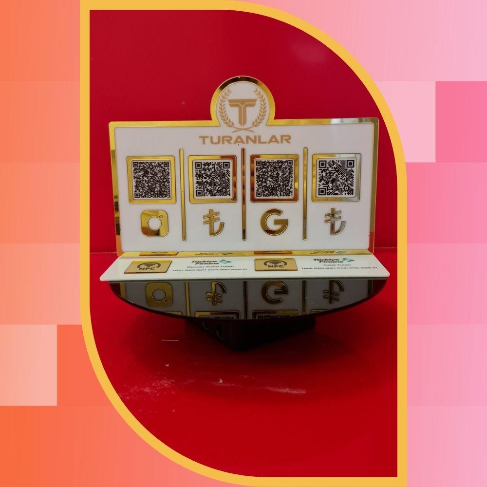 4'lü QR Kod ve NFC Destekli IBAN & Sosyal Medya Ödeme Standı - Gold Aynalı