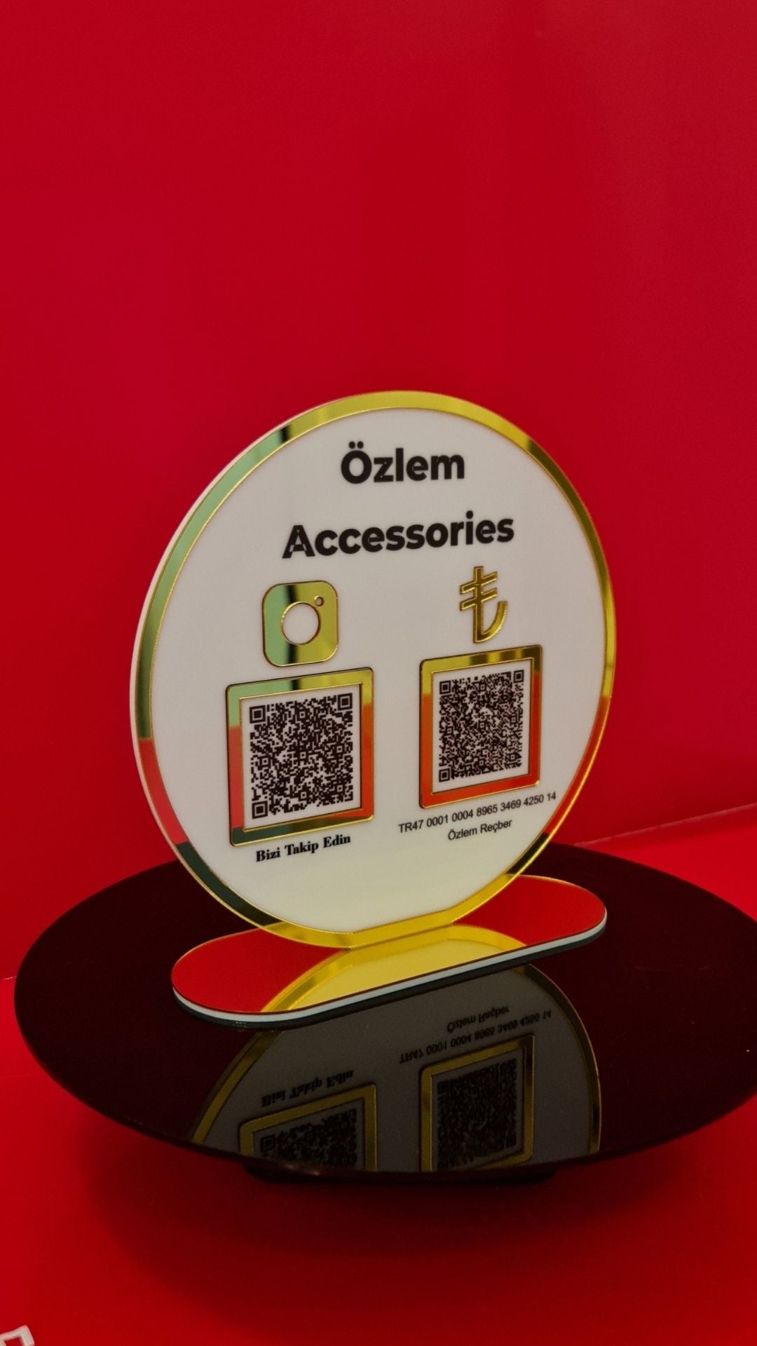 Gold Serisi Yuvarlak Çiftli QR Kod Panosu (Sosyal Medya & Ödeme)