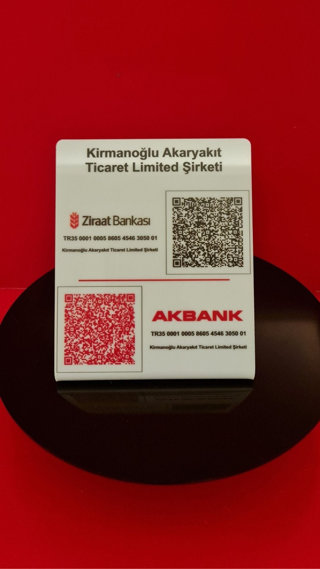 İşletmelere Özel Logolu ve Çift Banka QR Kodlu Akrilik Masaüstü Ödeme Standı (İBAN Panosu)