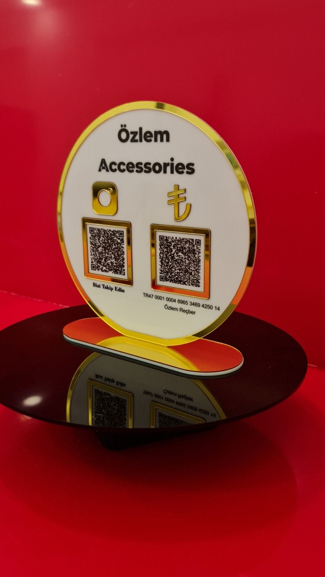 Gold Serisi Yuvarlak Çiftli QR Kod Panosu (Sosyal Medya & Ödeme)