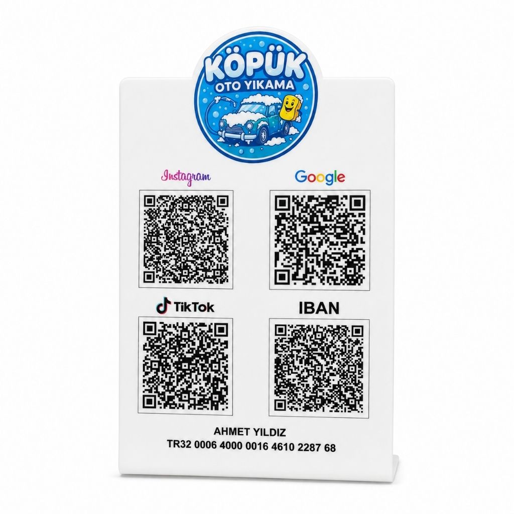 A5 Pleksi 4’lü QR Kod, IBAN ve Sosyal Medya Panosu