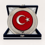 Filografi Bayrak Gümüş Tabak Plaket – 25 cm Lacivert Kadife Kutulu Ay Yıldız Protokol Ödülü