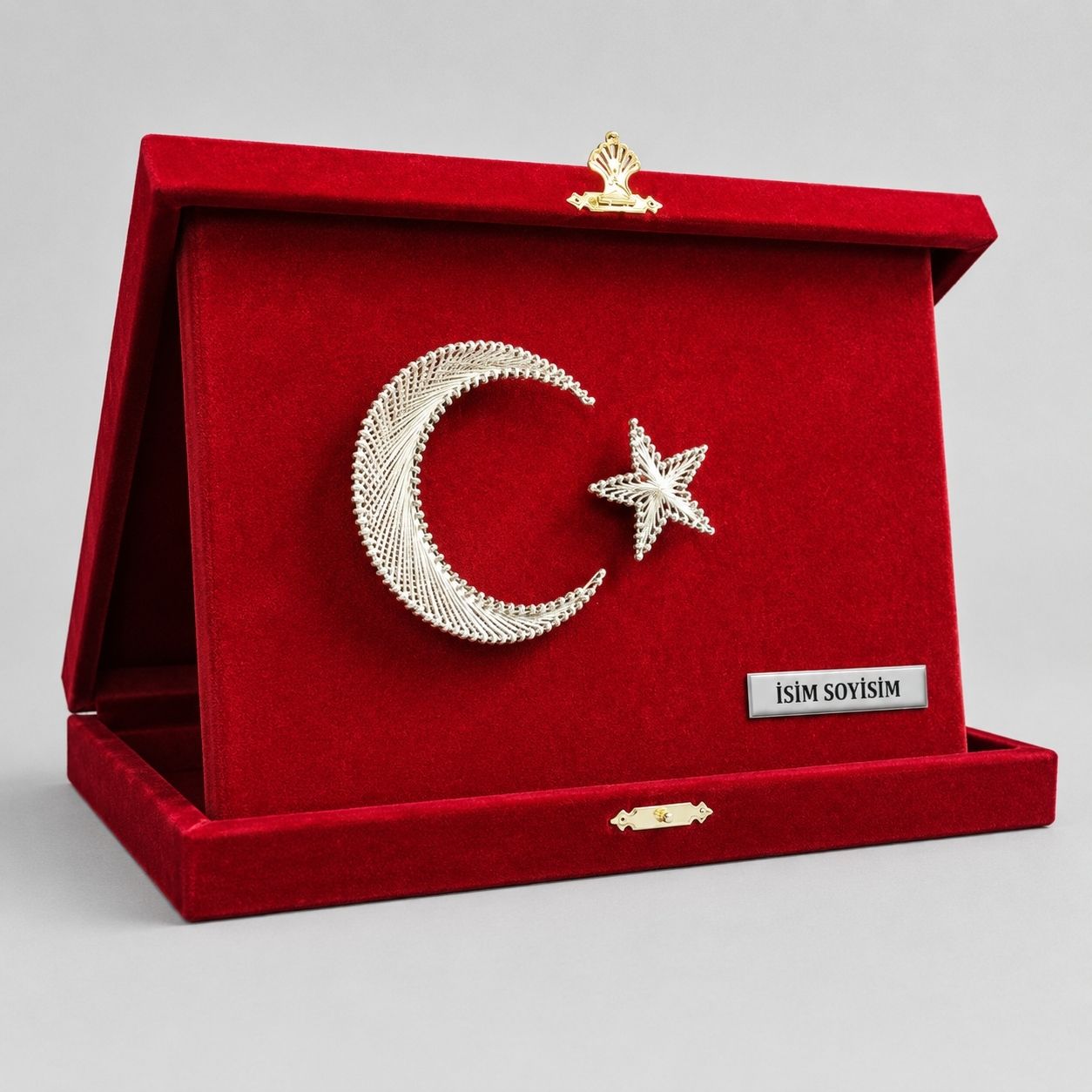 Ay Yıldızlı Kişiye Özel Kırmızı Kadife Albüm Plaket – İsimlikli