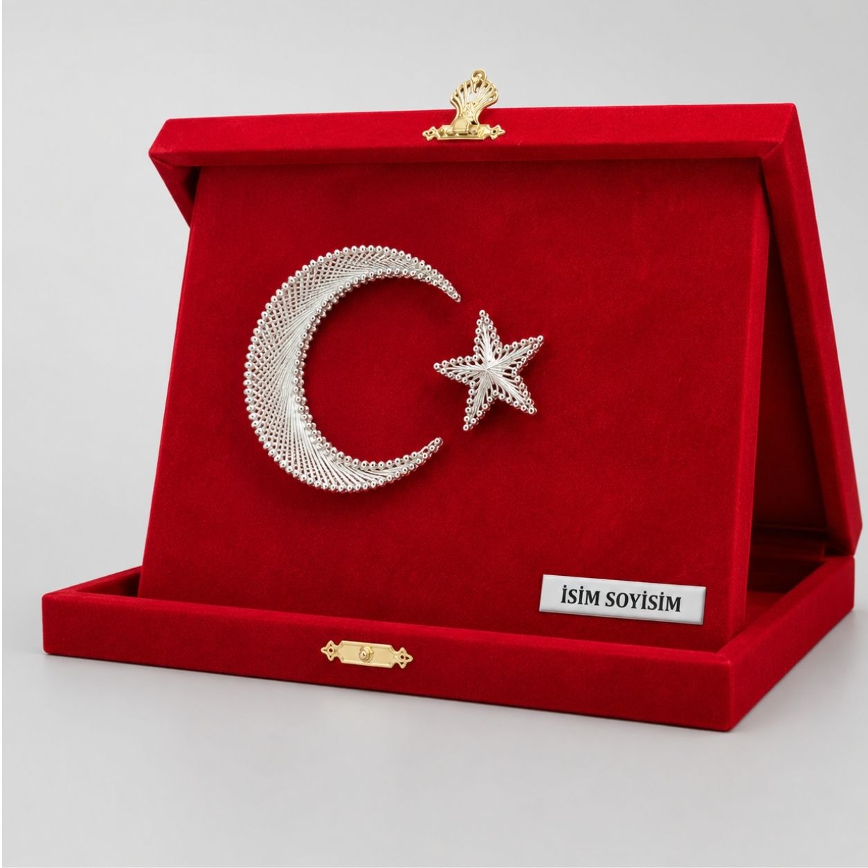 Ay Yıldızlı Kişiye Özel Kırmızı Kadife Albüm Plaket – İsimlikli