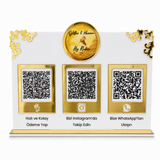Gold Detaylı 3'lü QR Kod Sosyal Medya ve Ödeme Standı