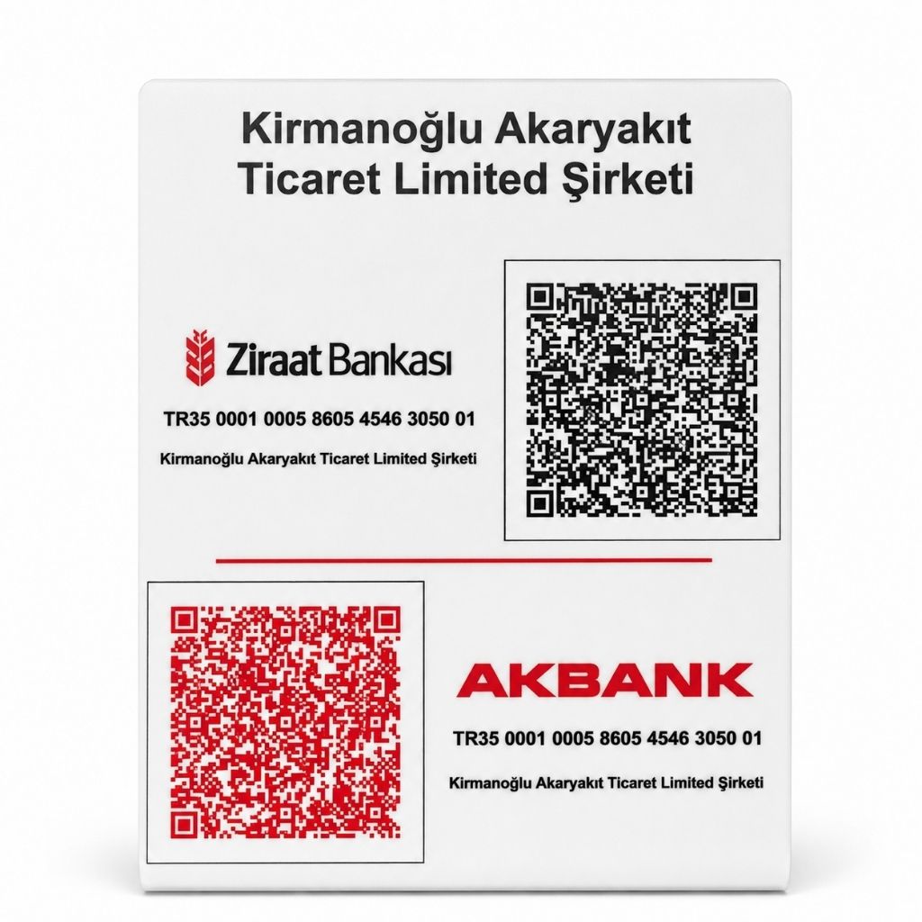 Çift Banka QR Kodlu İBAN Panosu – 14×18 cm Masaüstü Ödeme Standı