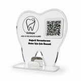Diş Hekimlerine Özel Tasarım Gold Detaylı Diş Formunda Masaüstü QR Stand