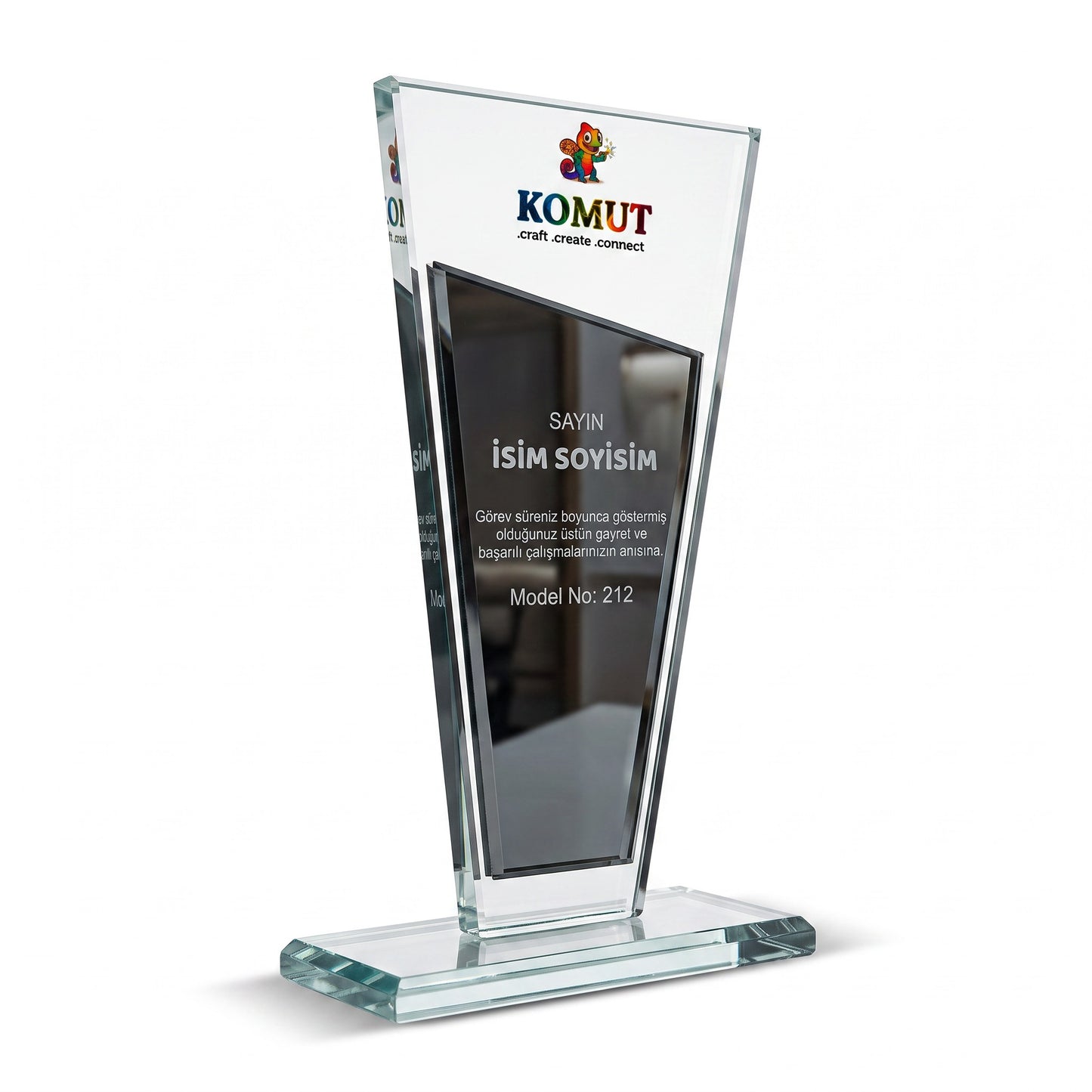 Eğik Kesim İç Panel Detaylı Kristal Plaket – Model 212