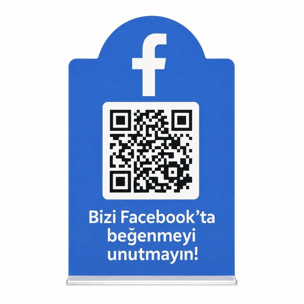 Facebook QR Pano – A5 Beyaz PVC Masaüstü Stand