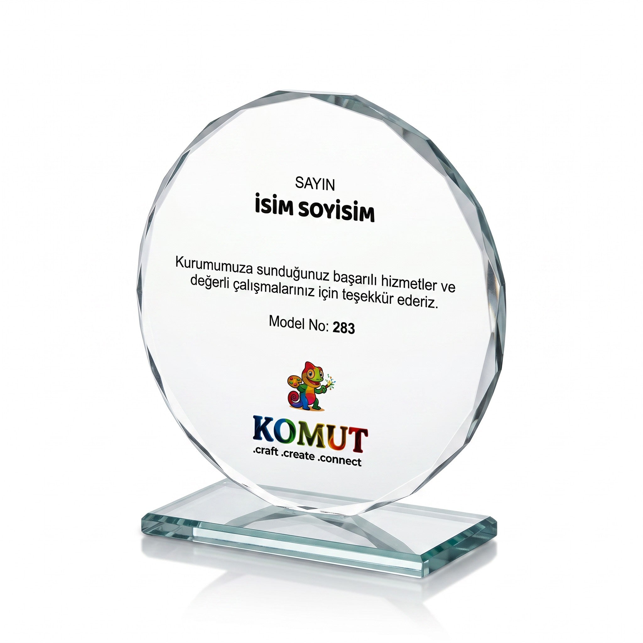 Faset Kenarlı Yuvarlak Kristal Plaket – Model 283