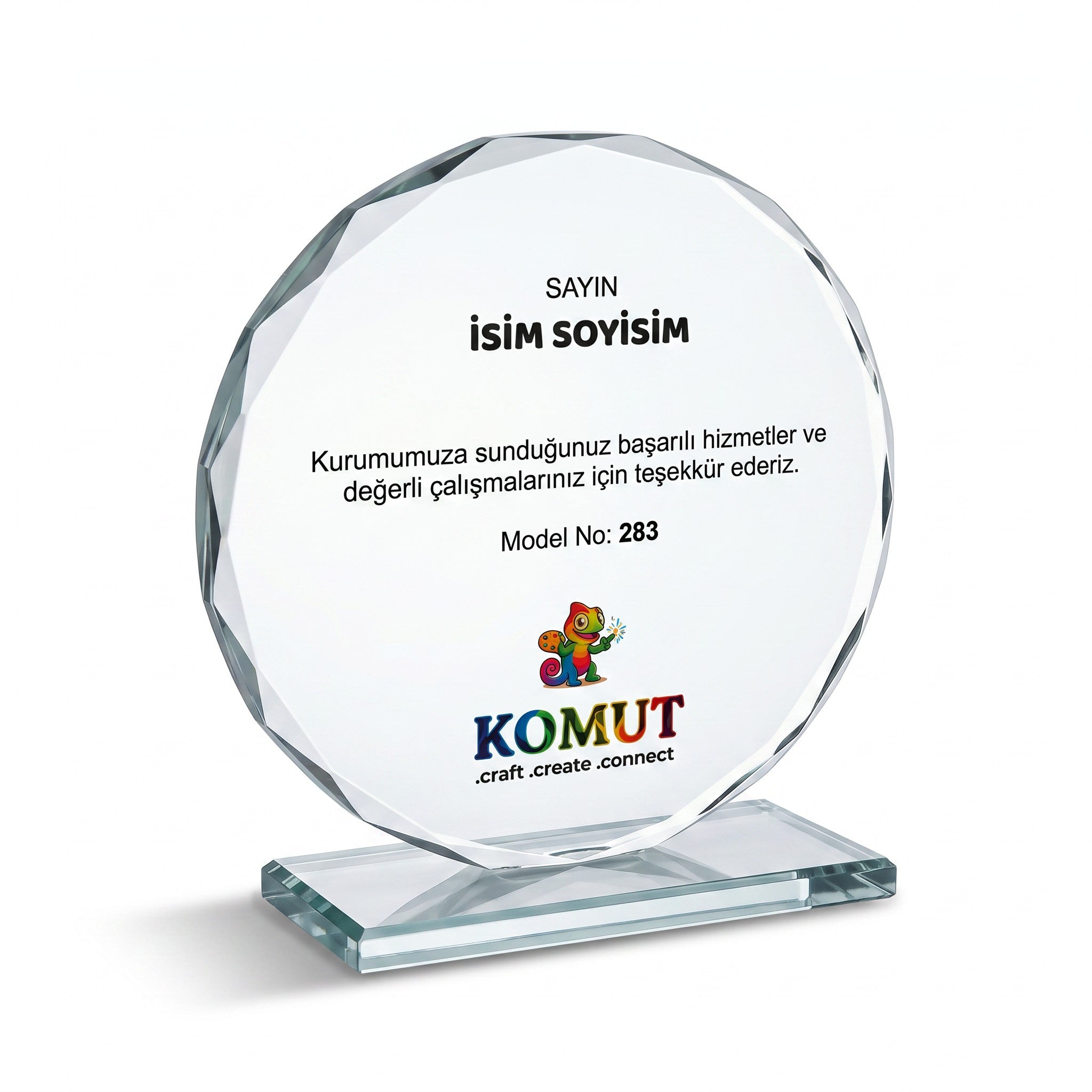 Faset Kenarlı Yuvarlak Kristal Plaket – Model 283