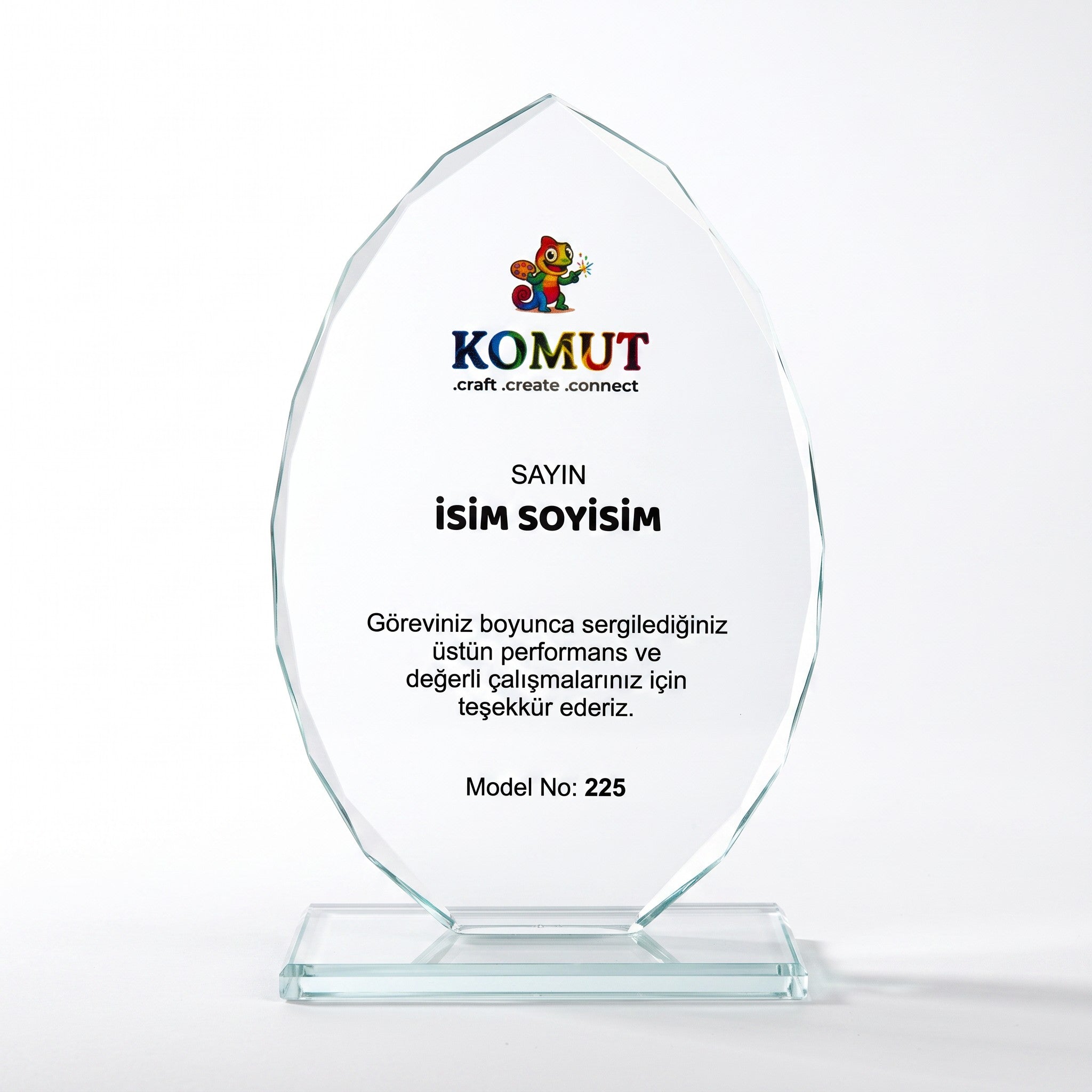 Faset Kesimli Yaprak Formlu Oval Kristal Plaket – Model 225