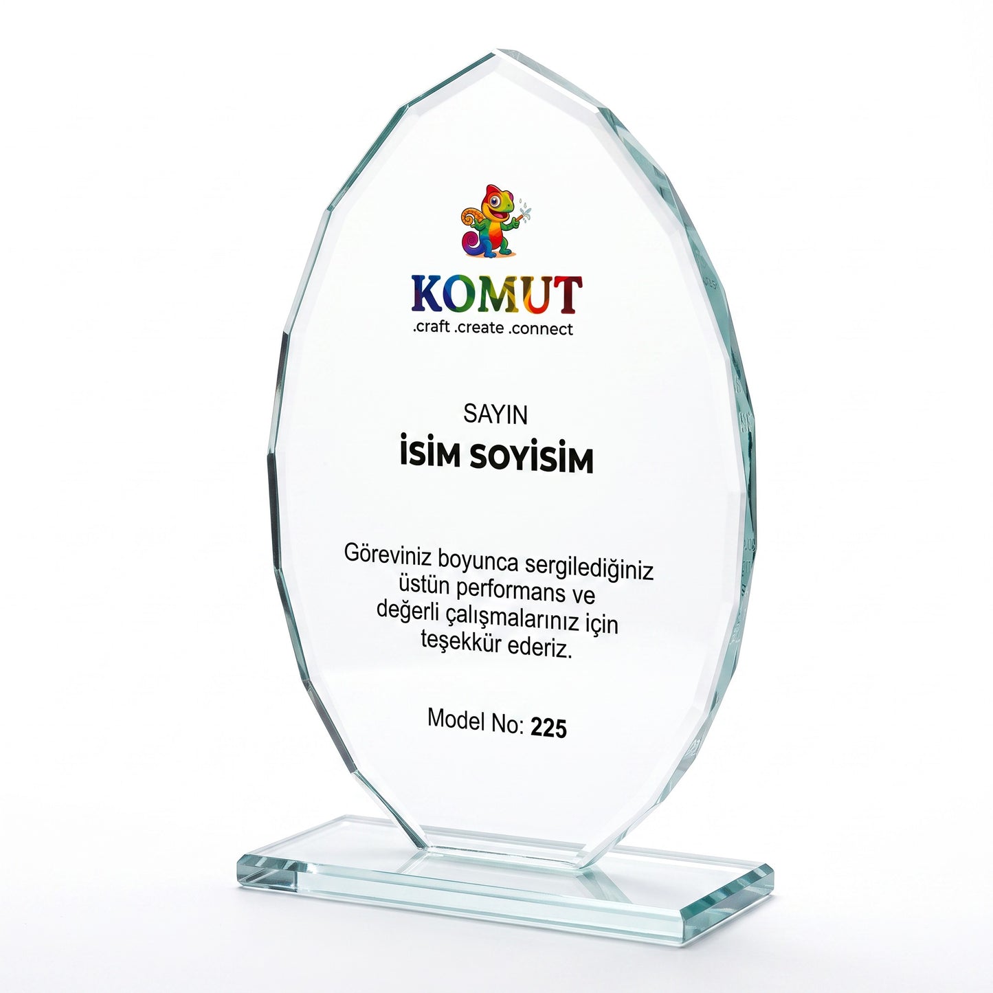 Faset Kesimli Yaprak Formlu Oval Kristal Plaket – Model 225