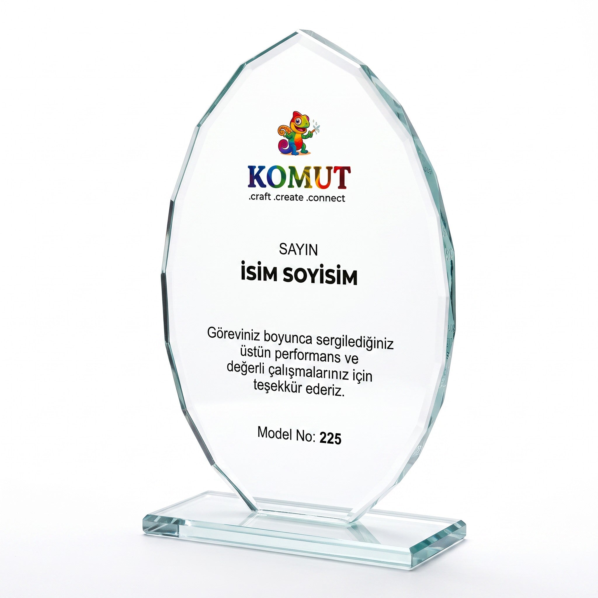Faset Kesimli Yaprak Formlu Oval Kristal Plaket – Model 225