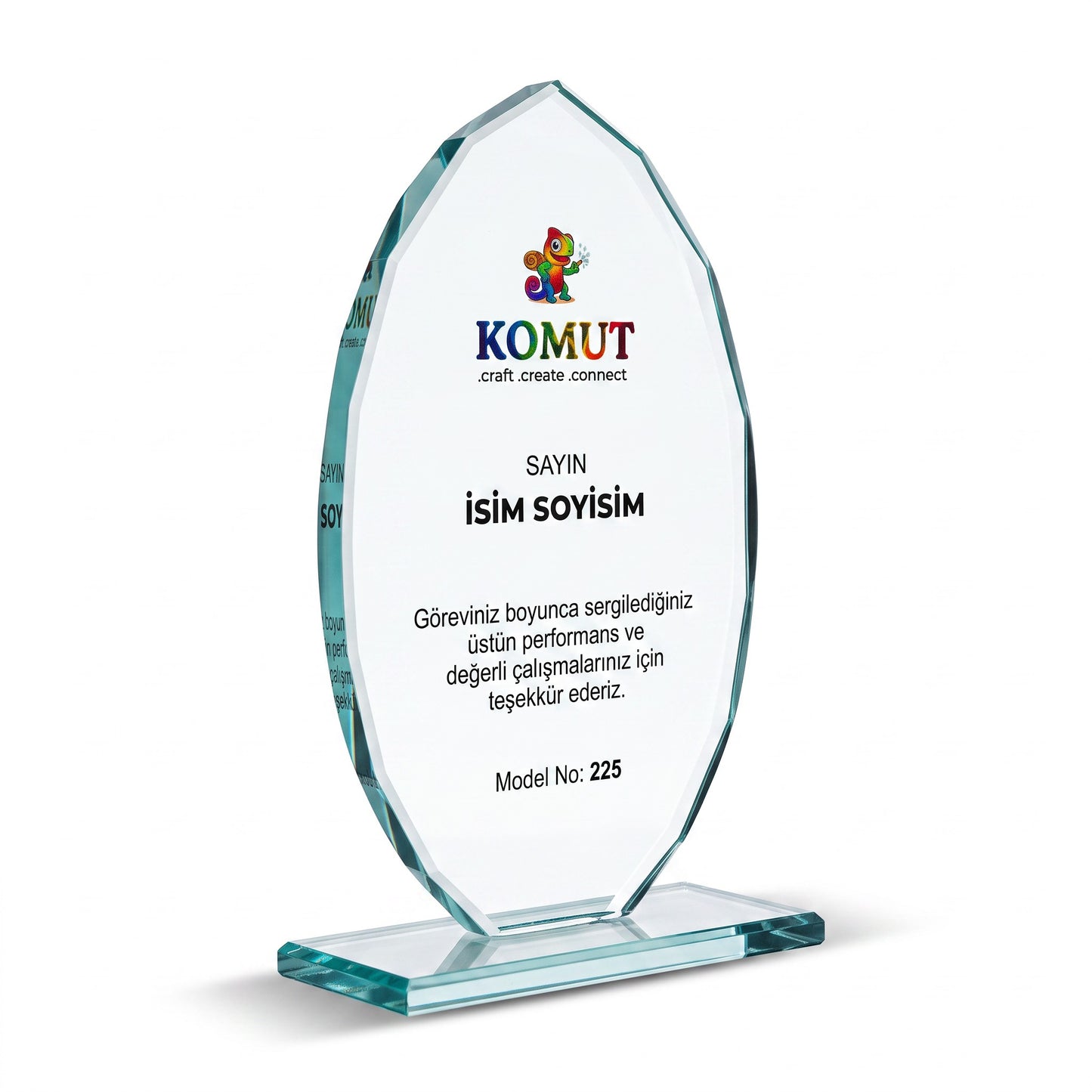Faset Kesimli Yaprak Formlu Oval Kristal Plaket – Model 225