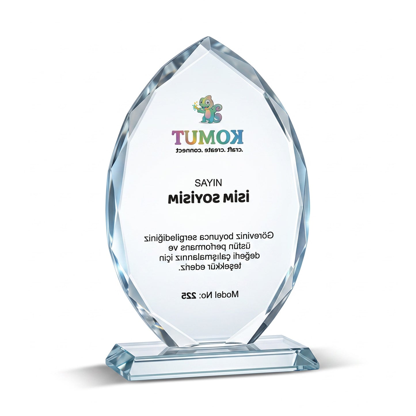 Faset Kesimli Yaprak Formlu Oval Kristal Plaket – Model 225