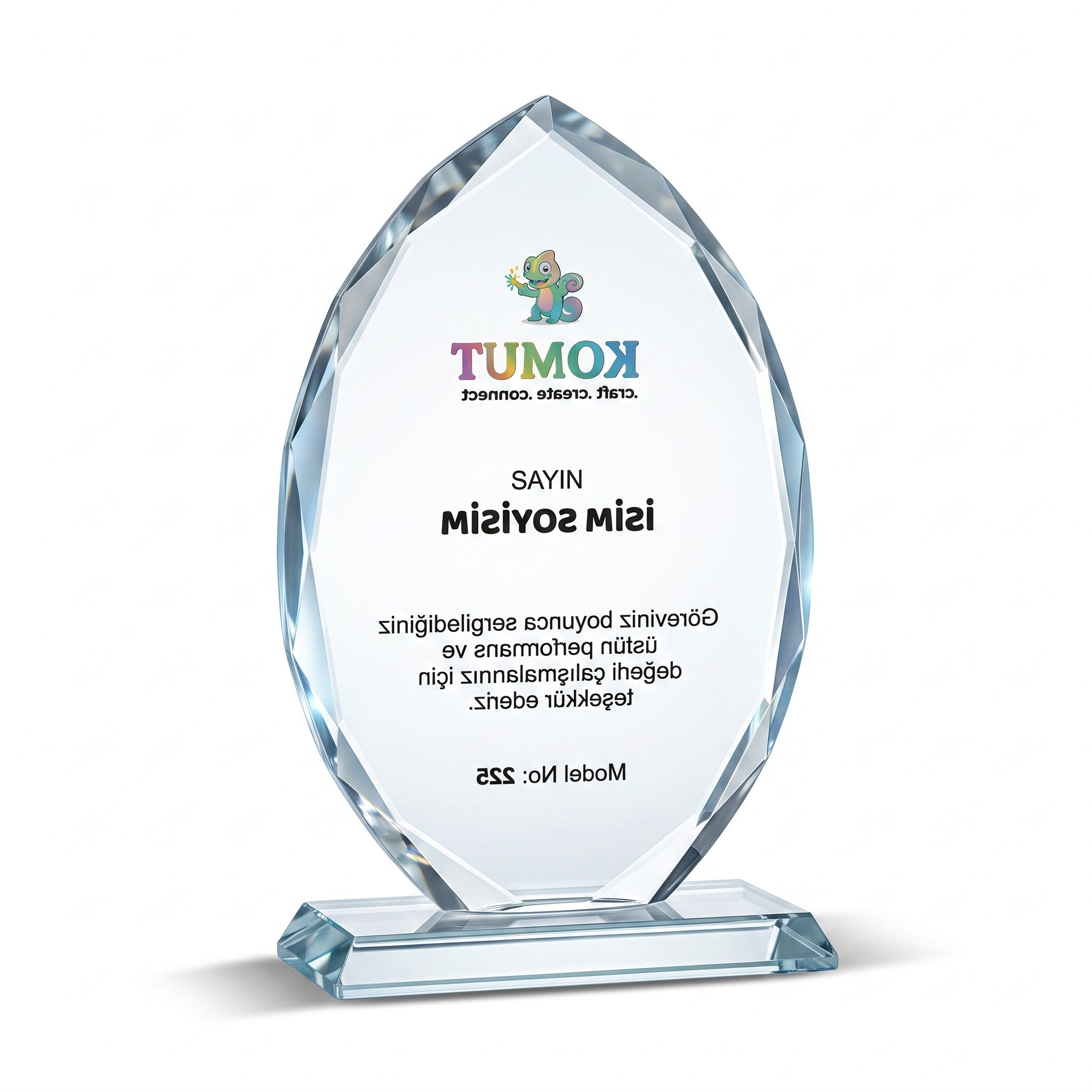 Faset Kesimli Yaprak Formlu Oval Kristal Plaket – Model 225