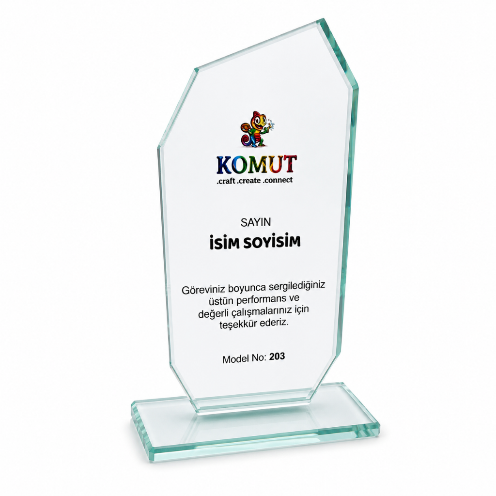 Geometrik Kesim Özel Tasarım UV Baskılı Kristal Plaket