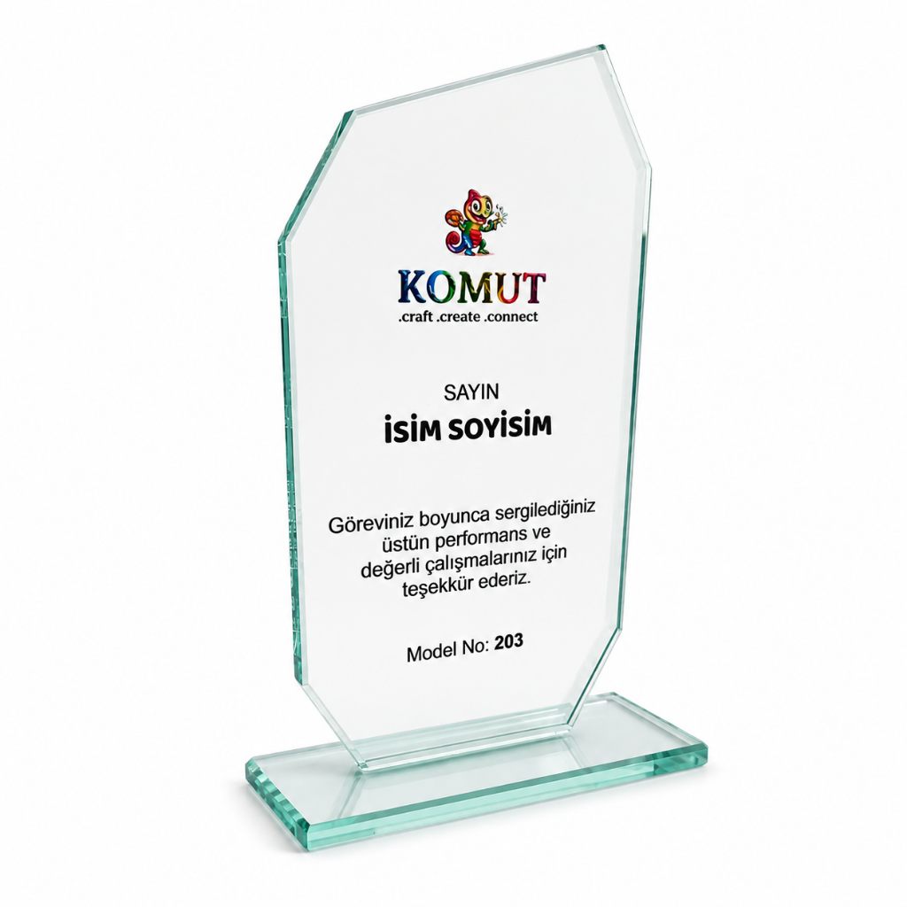Geometrik Kesim Özel Tasarım UV Baskılı Kristal Plaket