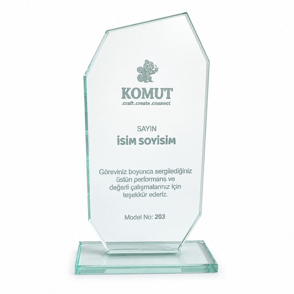 Geometrik Kesim Özel Tasarım UV Baskılı Kristal Plaket