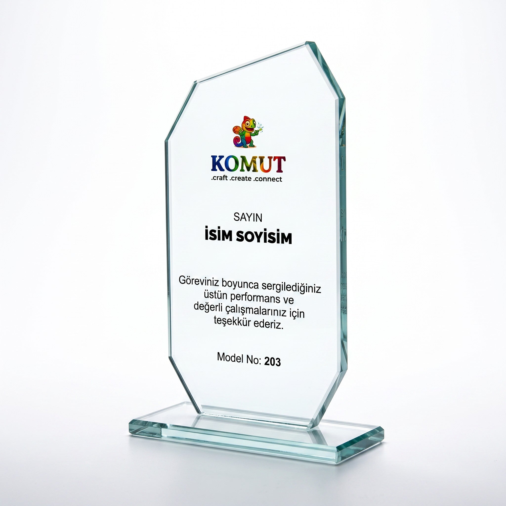 Geometrik Kesim Özel Tasarım UV Baskılı Kristal Plaket