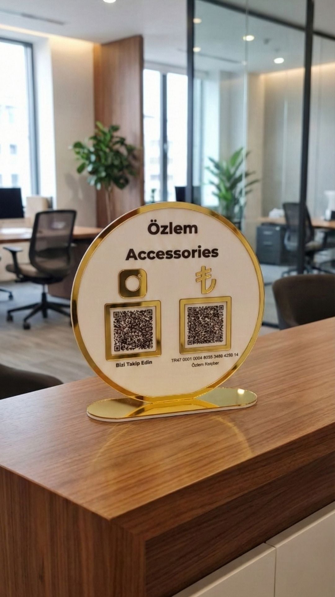 Gold Serisi Yuvarlak Çiftli QR Kod Panosu (Sosyal Medya & Ödeme)
