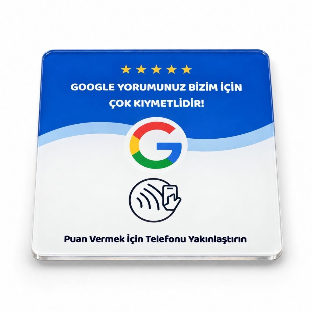 NFC Google Review Card 10×10 cm – Adhesive Acrylic