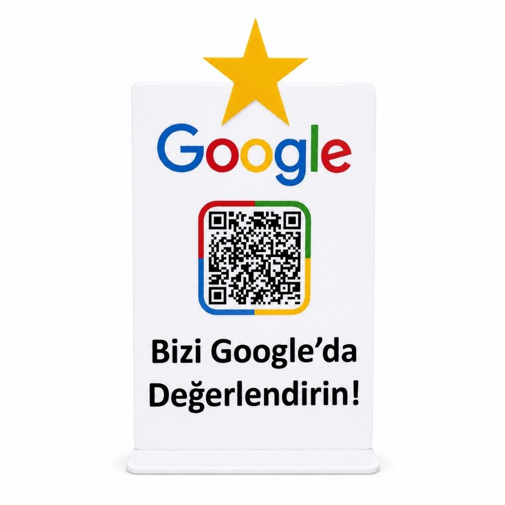Google Review QR Stand A5 Ayaklı Pleksi Pano – kişiye özel ana ürün görünümü
