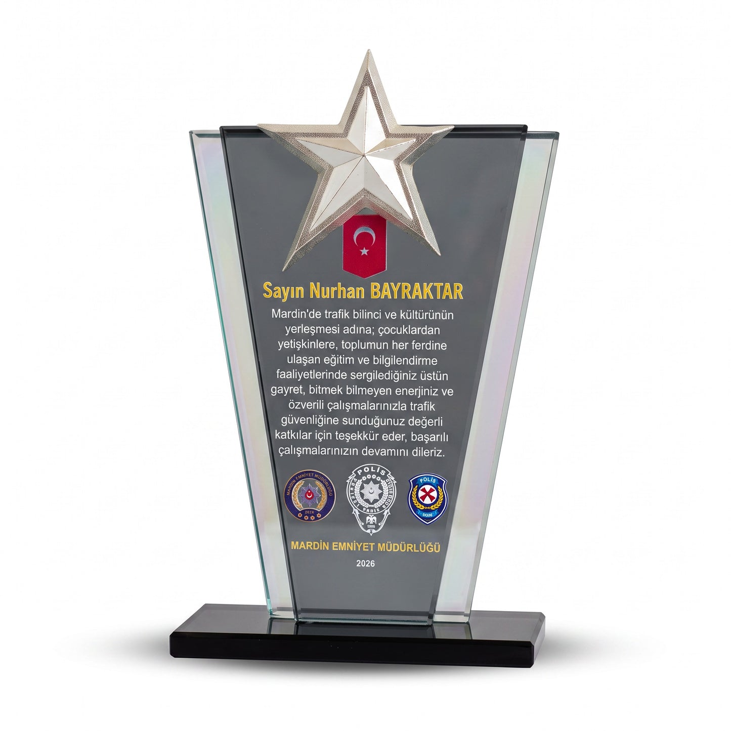 Gümüş Yıldızlı Katmanlı Kristal Plaket Model 017
