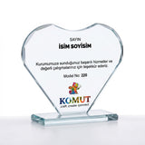 Kalp Formunda Kristal Plaket UV Baskılı Özel Teşekkür Ödülü