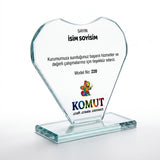 Kalp Formunda Kristal Plaket UV Baskılı Özel Teşekkür Ödülü