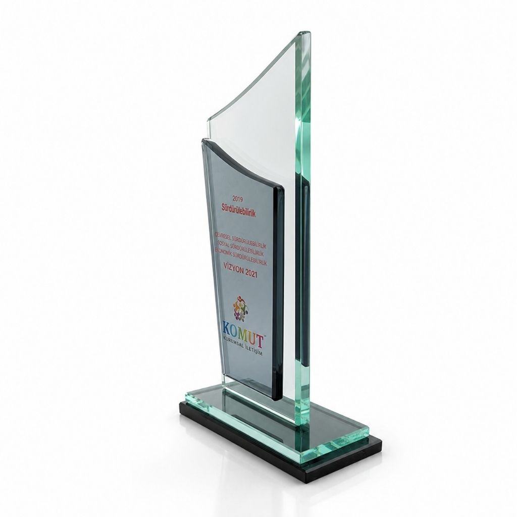 Kavisli Füme Detaylı Kristal Plaket – Model 301