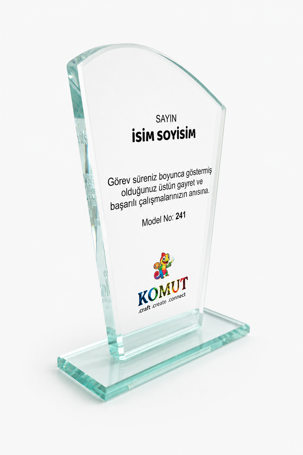 Kavisli Kesim Cam Plaket UV Baskılı Modern Başarı Ödülü