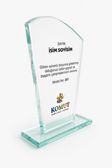 Kavisli Kesim Cam Plaket UV Baskılı Modern Başarı Ödülü