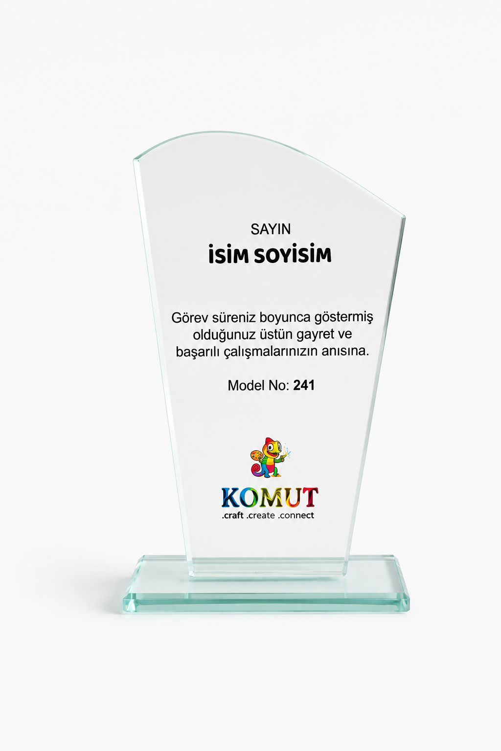 Kavisli Kesim Cam Plaket UV Baskılı Modern Başarı Ödülü
