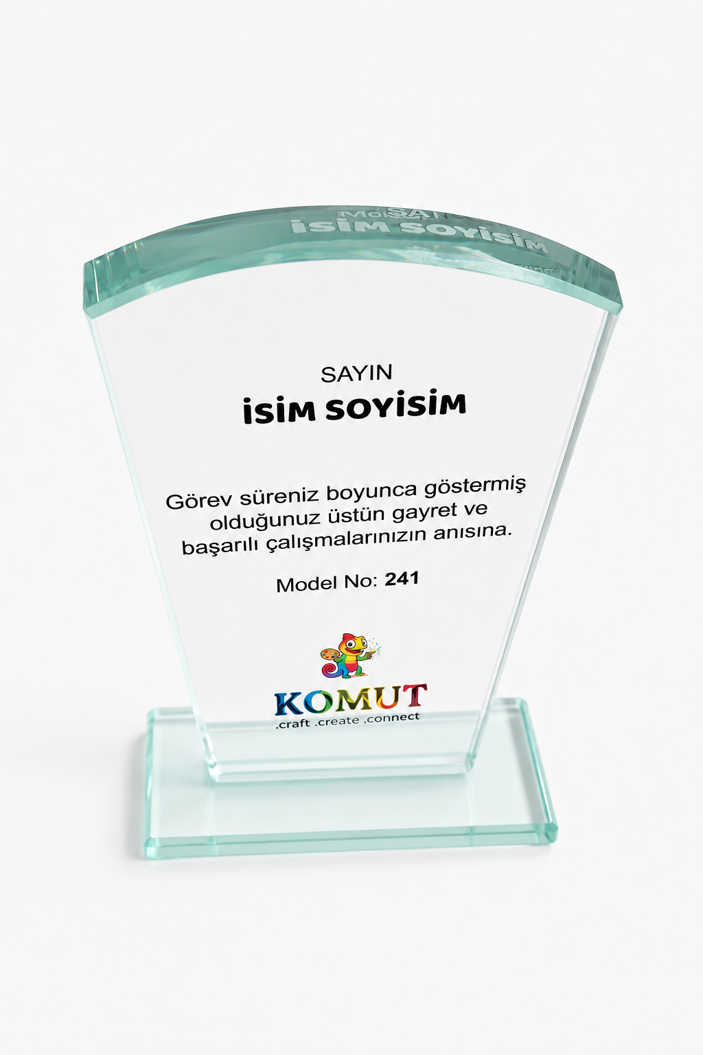 Kavisli Kesim Cam Plaket UV Baskılı Modern Başarı Ödülü