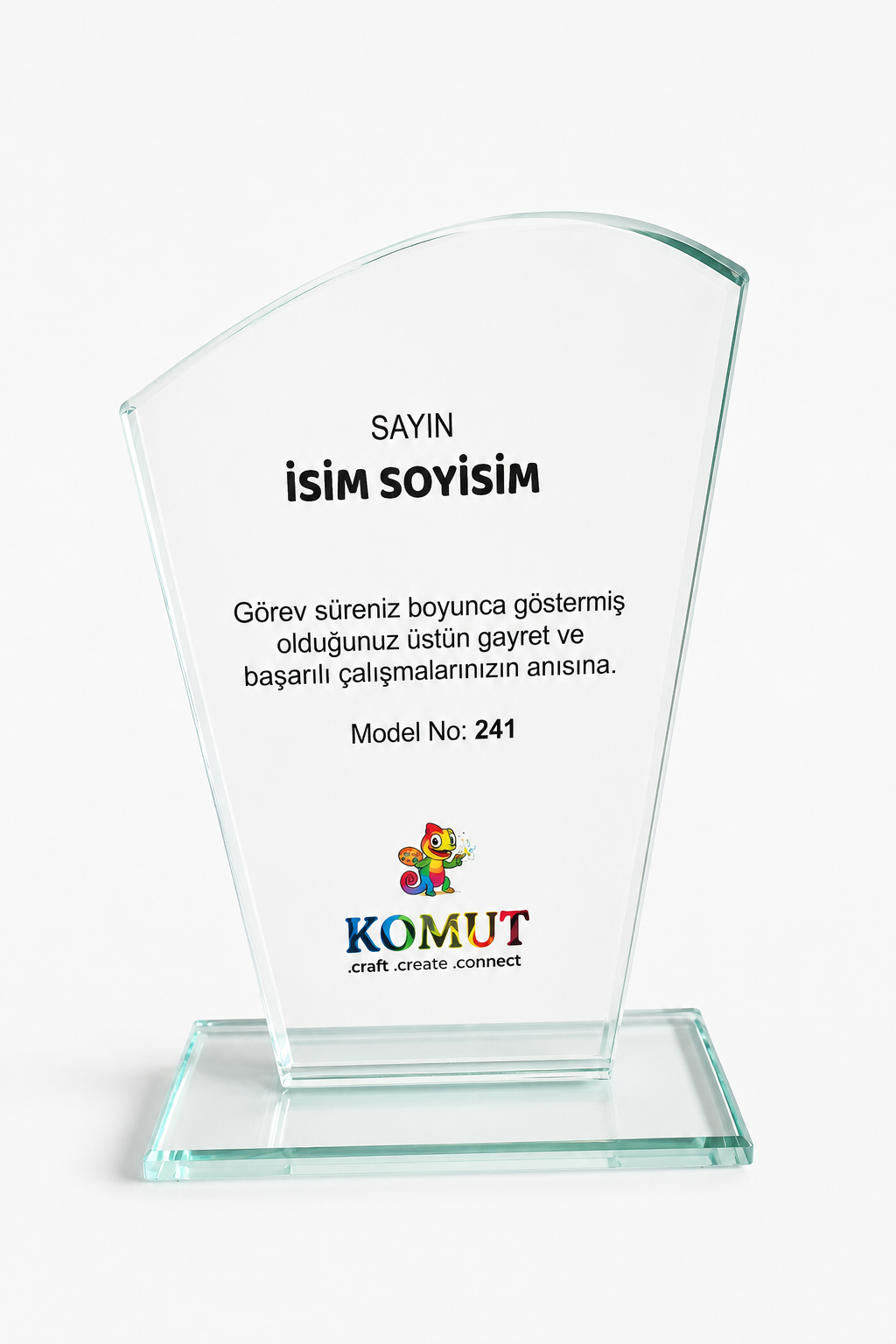 Kavisli Kesim Cam Plaket UV Baskılı Modern Başarı Ödülü